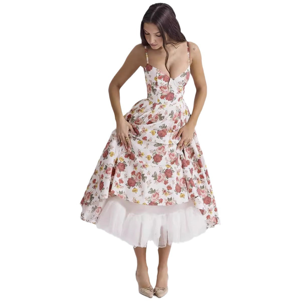 Elegant Princess Gown - French Chiffon Tiered Strapless Ball Gown Dress for Women