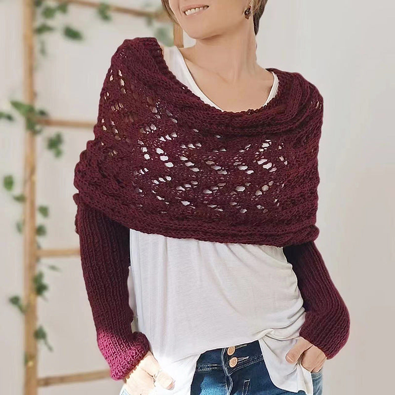 Women's Long Knit Cape Cardigan – Elegant Openwork Design