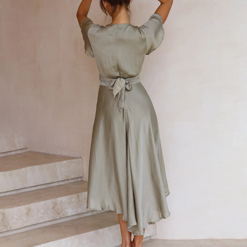 Elegant & Sexy V-Neck Tie-Waist Asymmetrical Dress