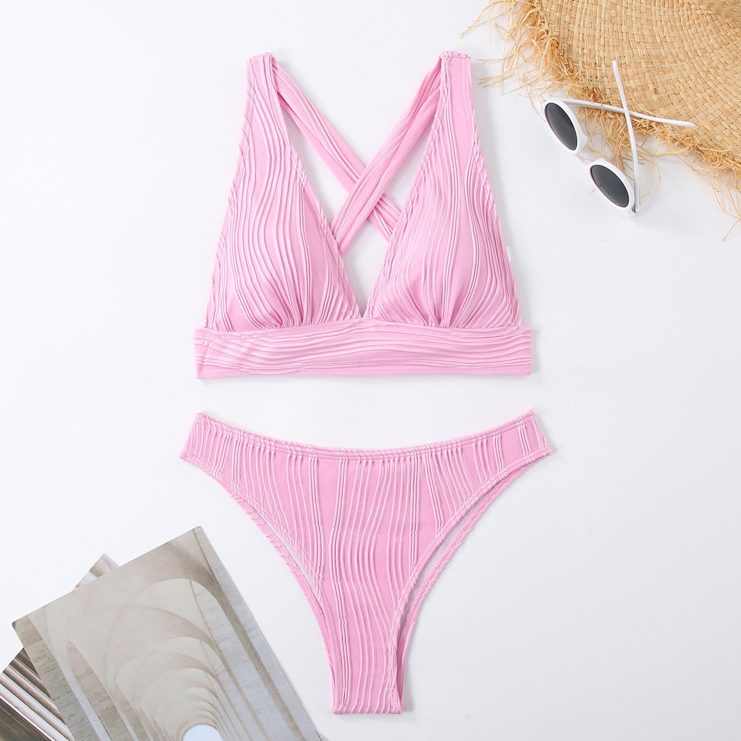 3D Striped High-Waist Two Pieces Bikini Bottom – Multicolor