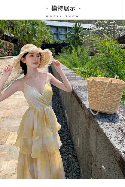 Women's Summer Beach Dress – Sleeveless Tiered Maxi Sundress for Vacation
