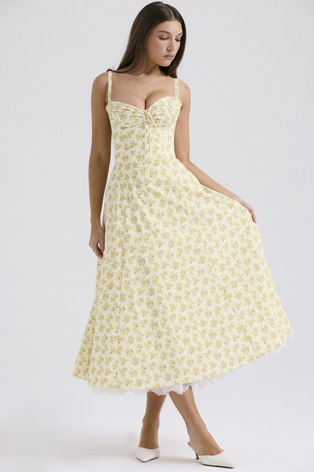 Elegant Floral Print French Summer Dress