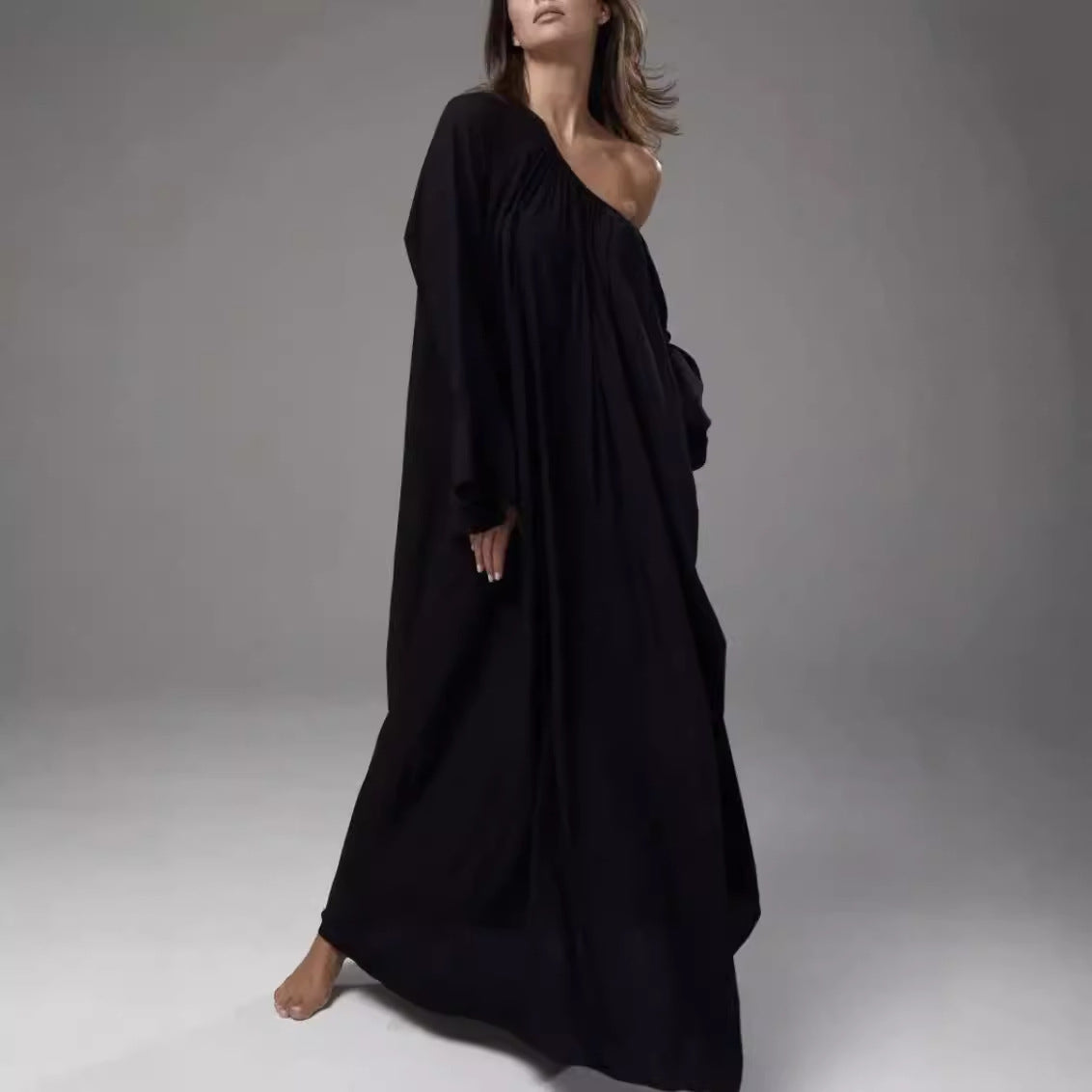 Boho Oversized Dress – Flowy Maxi Robe Dress in Solid Color-White-One Size-Free Shipping Leatheretro