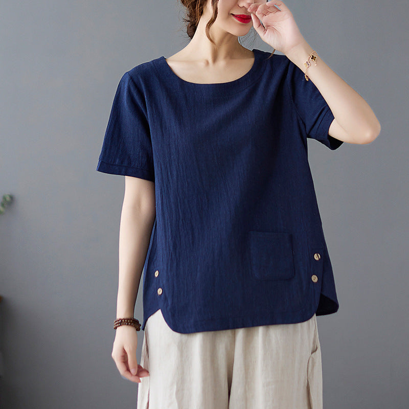 Vintage Stripe Cotton Linen T-Shirt