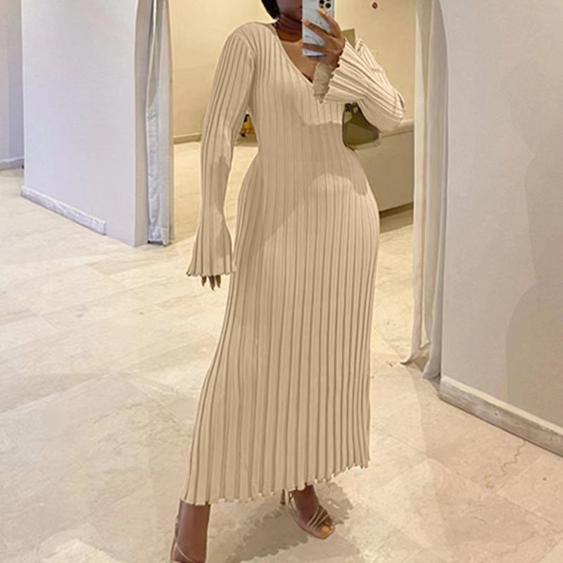 Women's Slim-Fit V-Neck Ribbed Knit Dresses