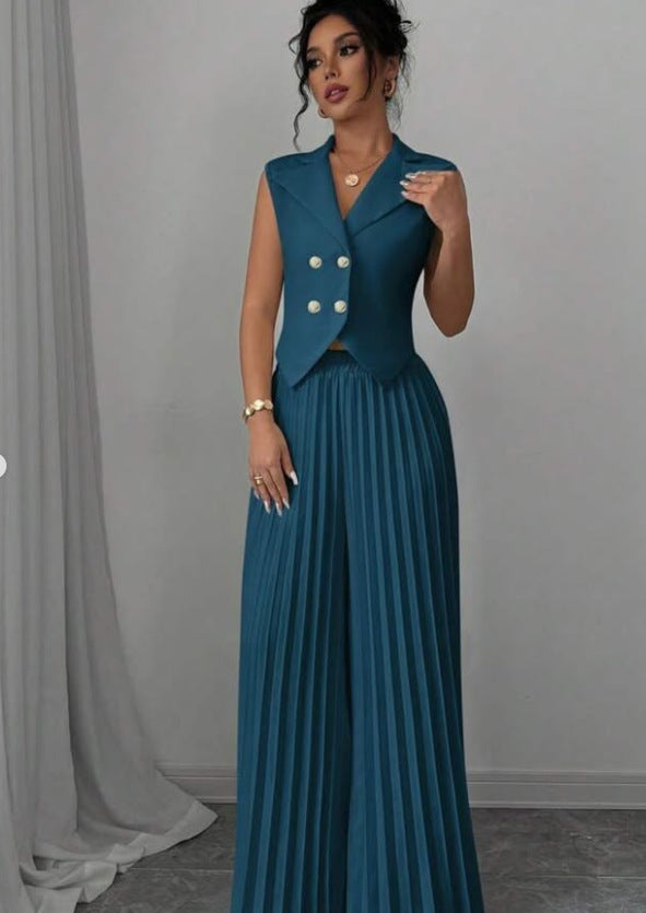 Women's Fashion Vest & Pleated Skirt Pants Set – Trendy Two-Piece Outfit