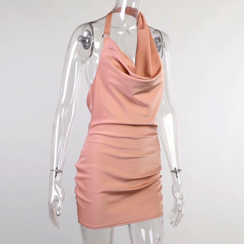 Sexy Halter Backless Satin Women Mini Dresses-Dresses-Free Shipping at meselling99