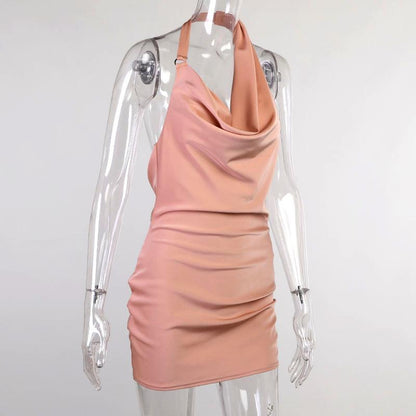 Sexy Halter Backless Satin Women Mini Dresses-Dresses-Free Shipping at meselling99