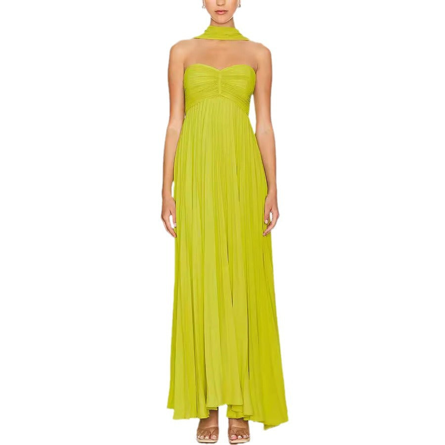 Solid Color Strapless Sleeveless Ruffled Dress for Women