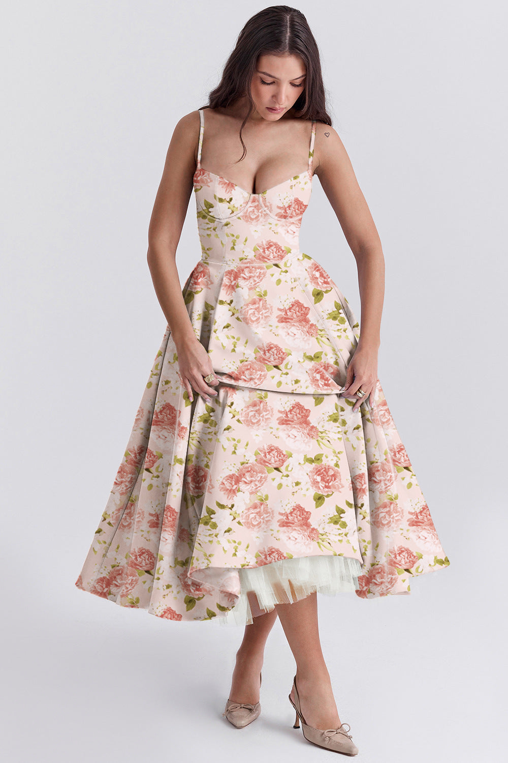 Elegant Princess Gown - French Chiffon Tiered Strapless Ball Gown Dress for Women