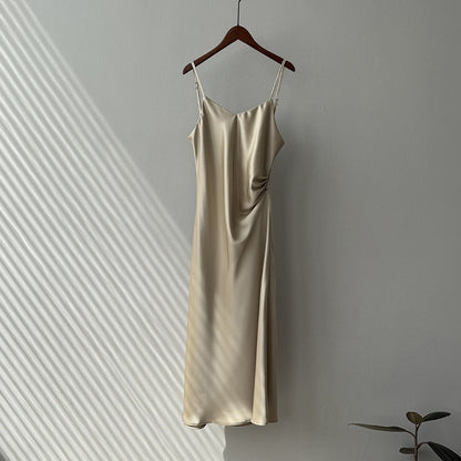 Satin Slip Dress – Elegant A-Line Maxi Dress with Adjustable Straps