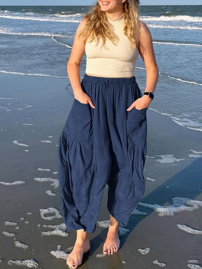 High-Waisted Wide-Leg Pants with Elastic Waist