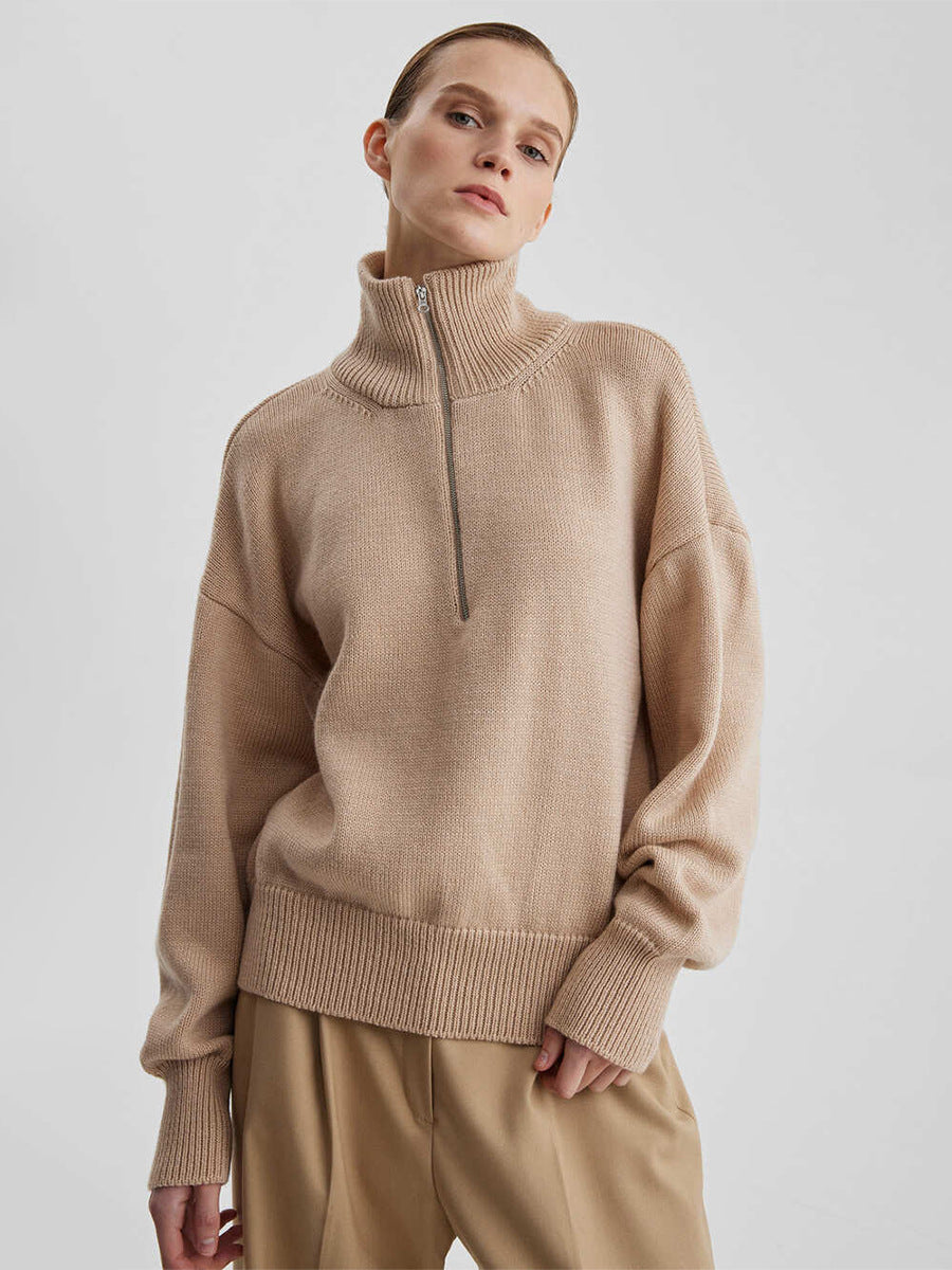 Relaxed Fit Mock Neck Half-Zip Sweater