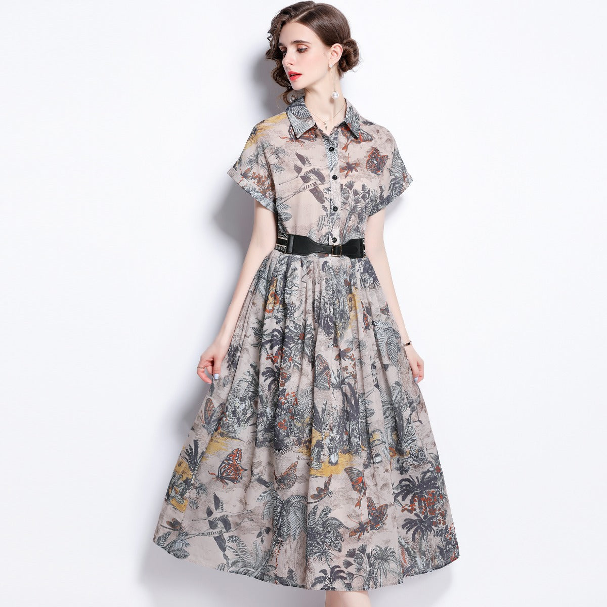 Women's Summer Dress – Slim Fit, Mid-Length, Short Sleeve,