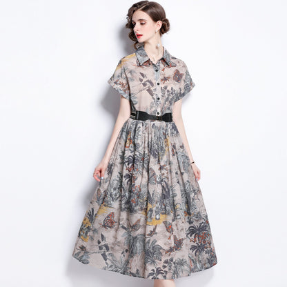 Women's Summer Dress – Slim Fit, Mid-Length, Short Sleeve,
