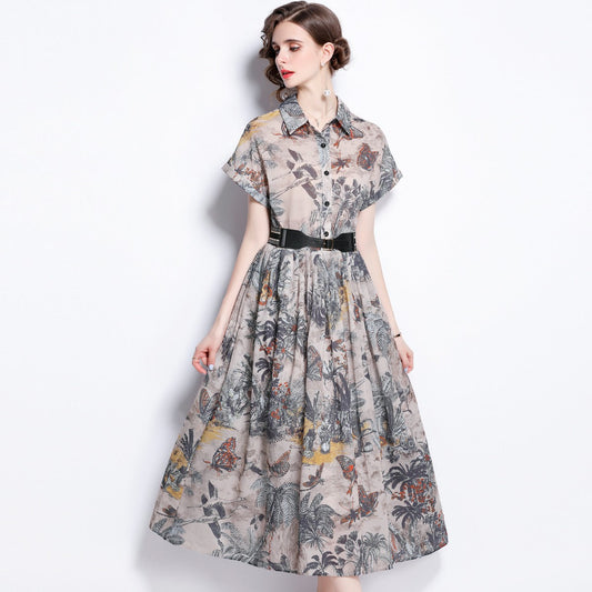 Women's Summer Dress – Slim Fit, Mid-Length, Short Sleeve,