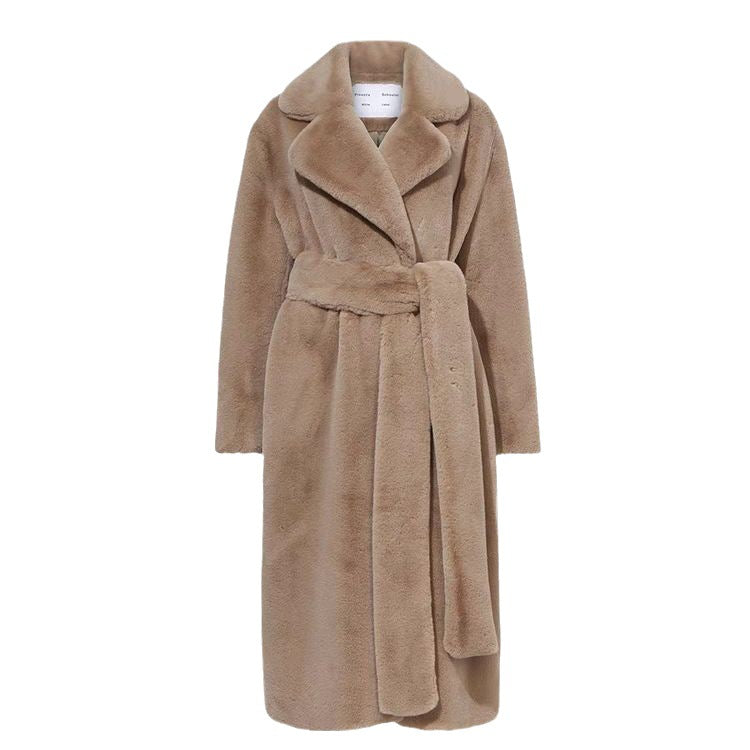 Long Plush Rabbit Hair & Mink Fur-Like Coat