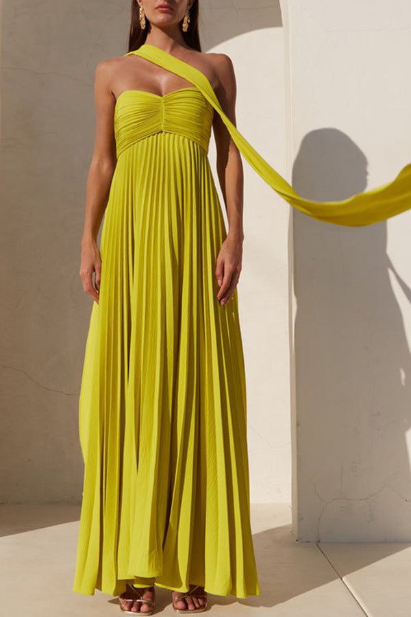 Solid Color Strapless Sleeveless Ruffled Dress for Women