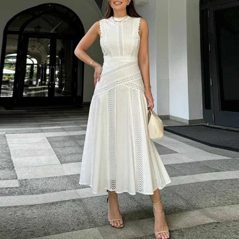 Designed Women's Vintage-Inspired Sleeveless Lace Trimmed Summer Dress