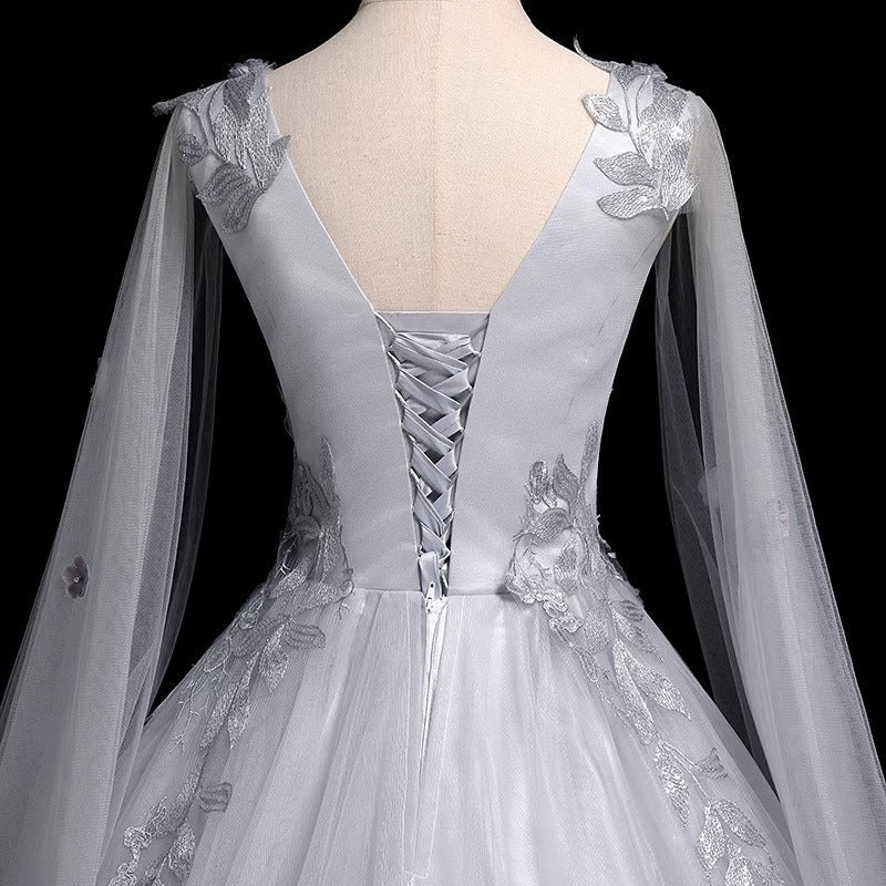 Gray V Neck Plus Sizes Ball Gown Gray Evening Dresses
