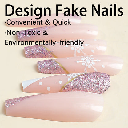 Sweety Pink Snowflake Christmas Press on Nails