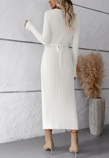 Elegant V Neck Long Sleeves Knitted Dresses