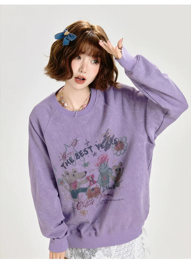 Girlyhalo Vintage Print Hoodie for Women-Purple-S-Free Shipping Leatheretro