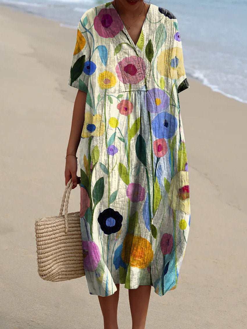 Women's Casual Floral Print 3D Sleeve Shirt Dress