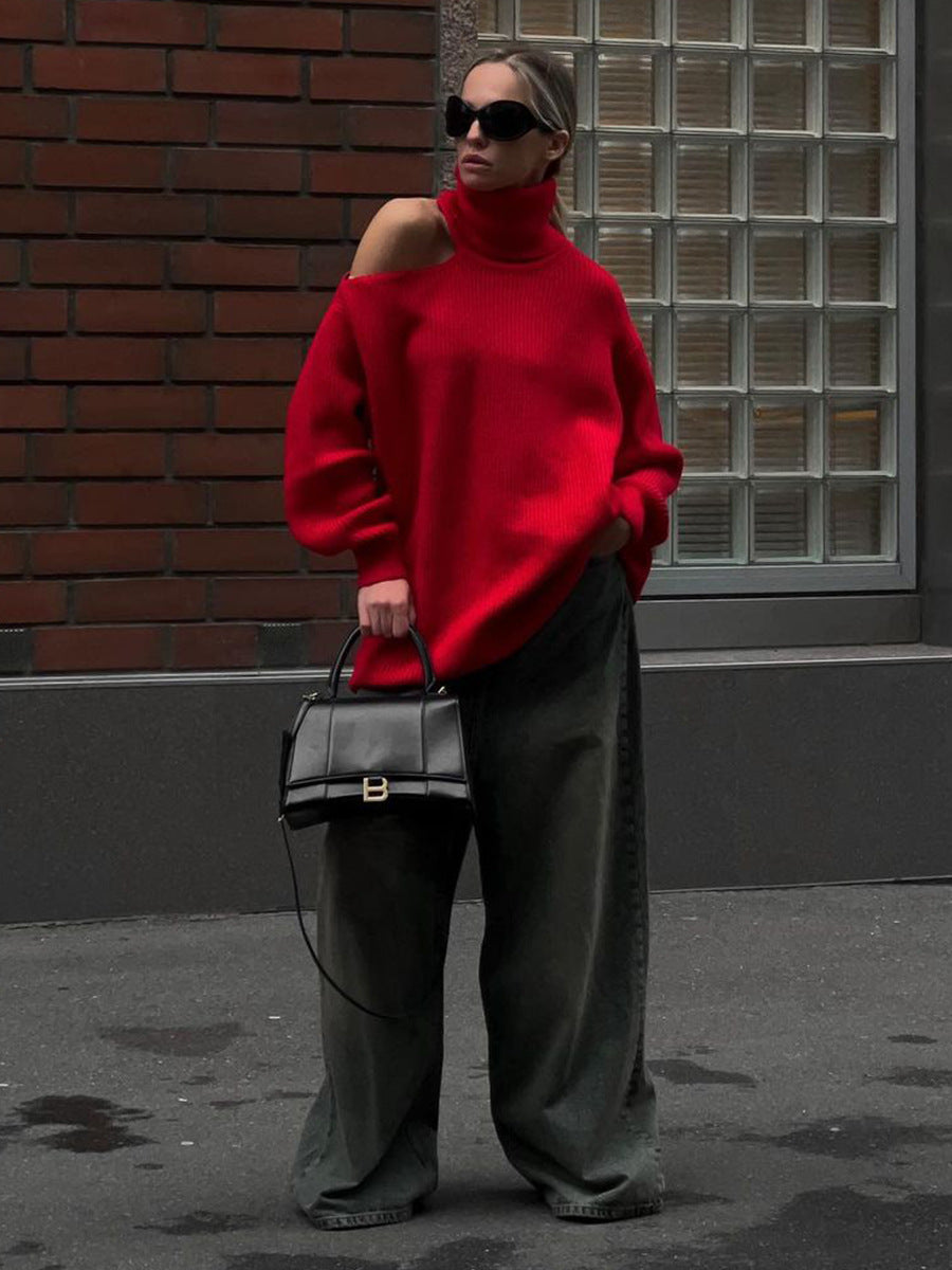 Off-the-Shoulder Cowl Neck Sweater