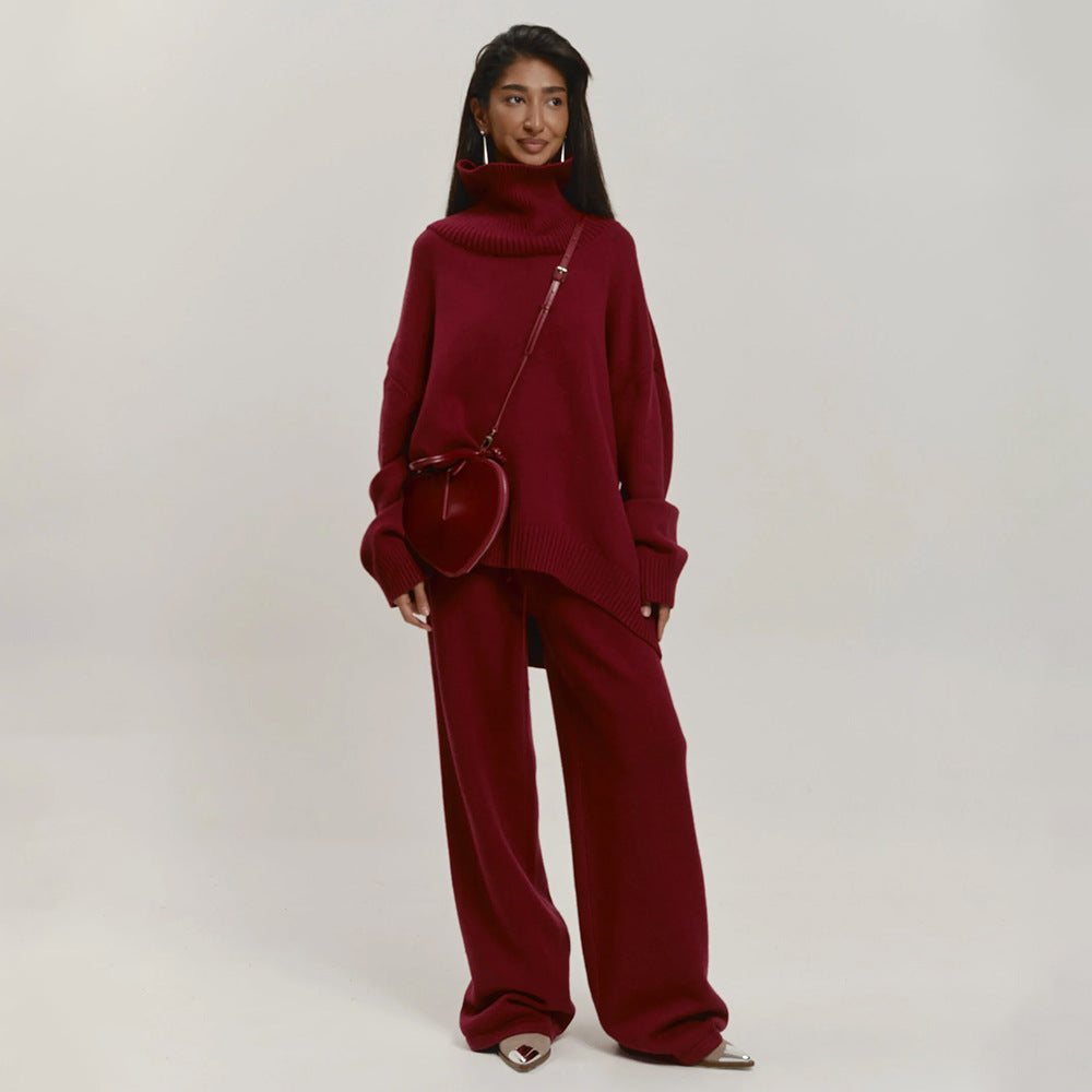 High-Neck Sweater with Wide-Leg Pants Set