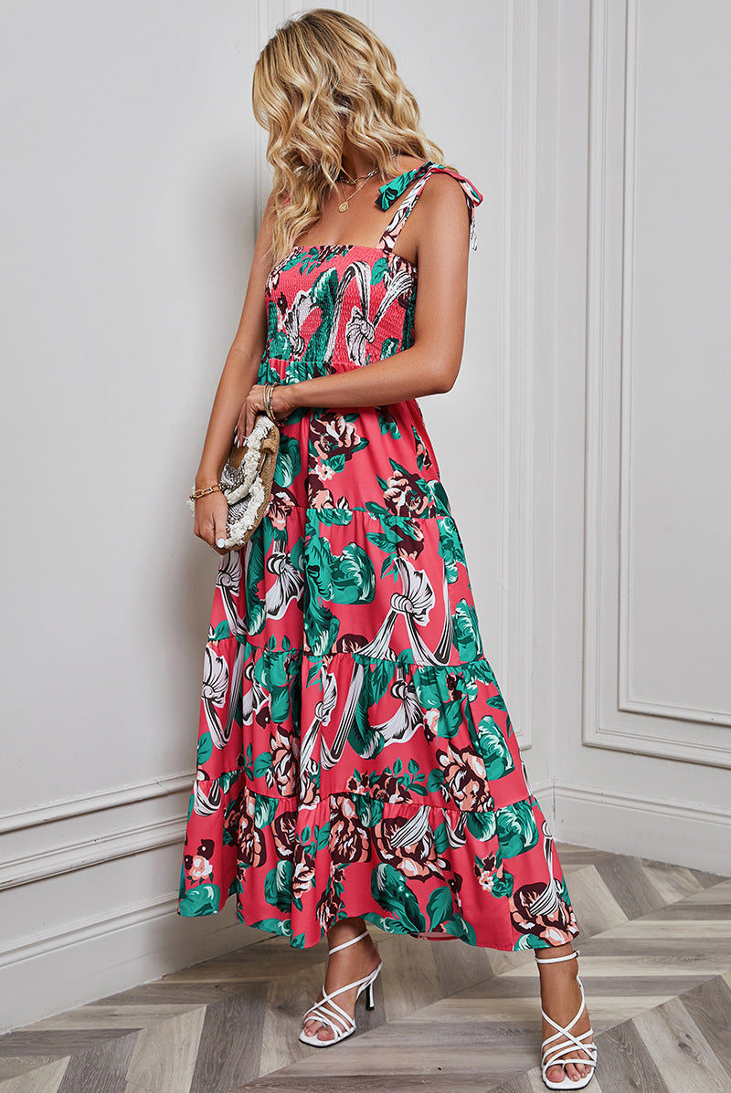Women's Sexy Backless Print Vacation Style Strappy Dress