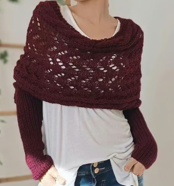 Women's Long Knit Cape Cardigan – Elegant Openwork Design