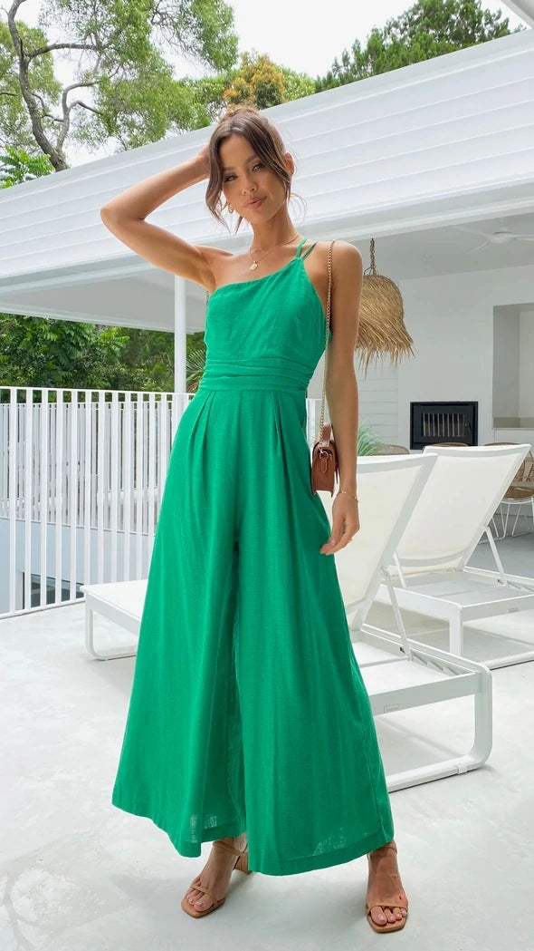 Sexy One Shoulder Linen Jumpsuits for Women