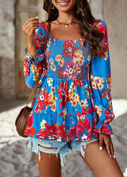 Casual Floral Print Long Sleeves Blouses