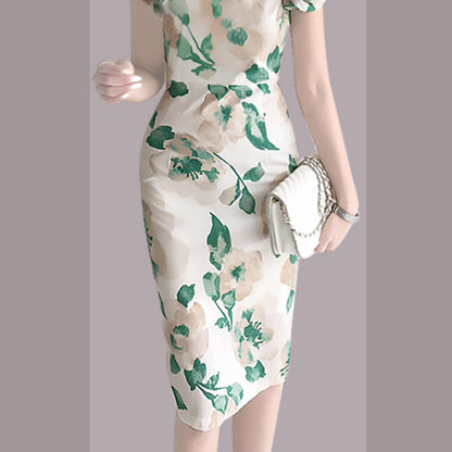 Elegant Summer Round Neck Green Leaf Women Sheath Dresses-Dresses-Free Shipping at meselling99
