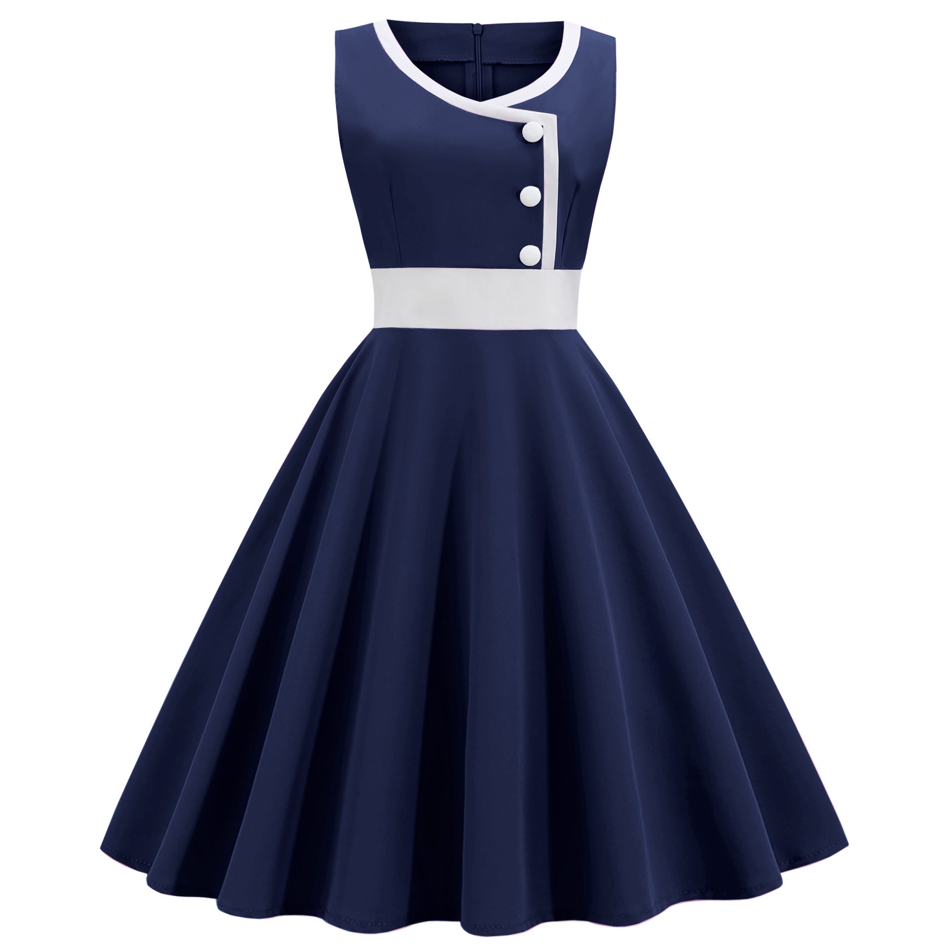 Elegant Sleeveless Dress: Retro A-Line Shift Dress with Round Neckline