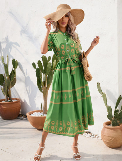 Women's Summer Boho Floral Print Short Sleeve Dress