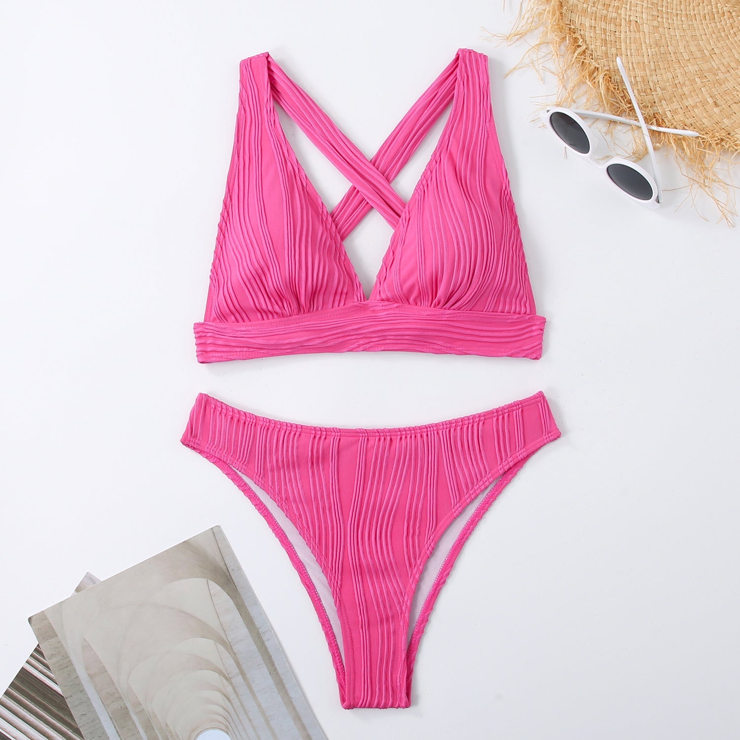 3D Striped High-Waist Two Pieces Bikini Bottom – Multicolor