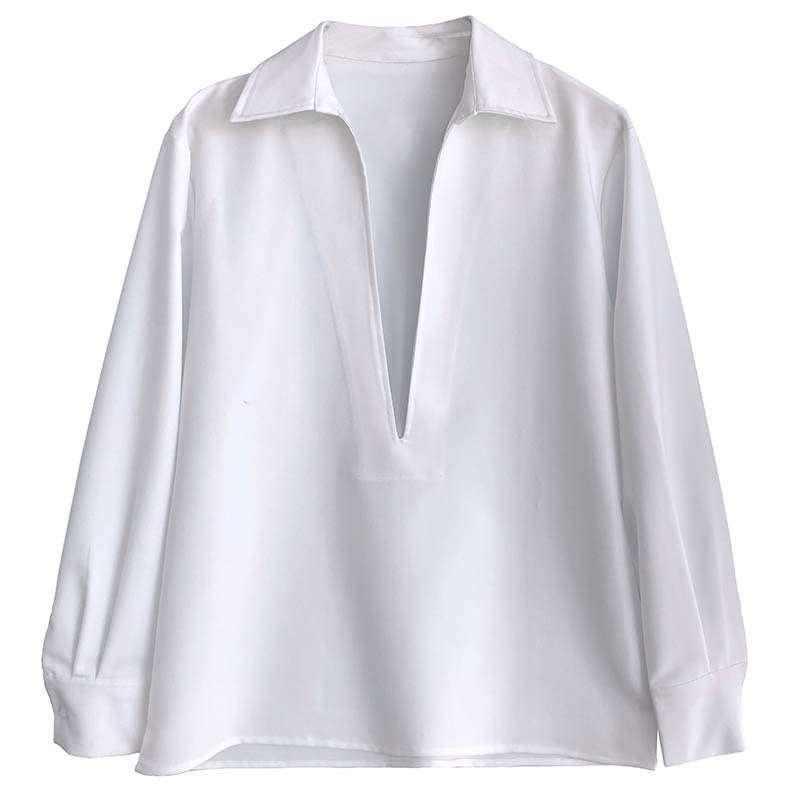 Retro White Shirt for Women – Spring Layered V-Neck Blouse & Overshirt