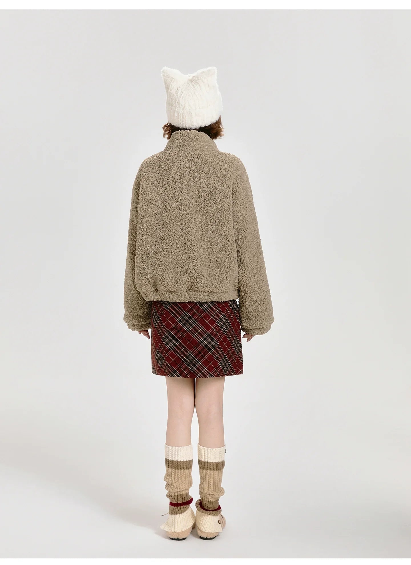 Girlyhalo Women's Vintage Faux Shearling Jacket-Khaki-S-Free Shipping Leatheretro