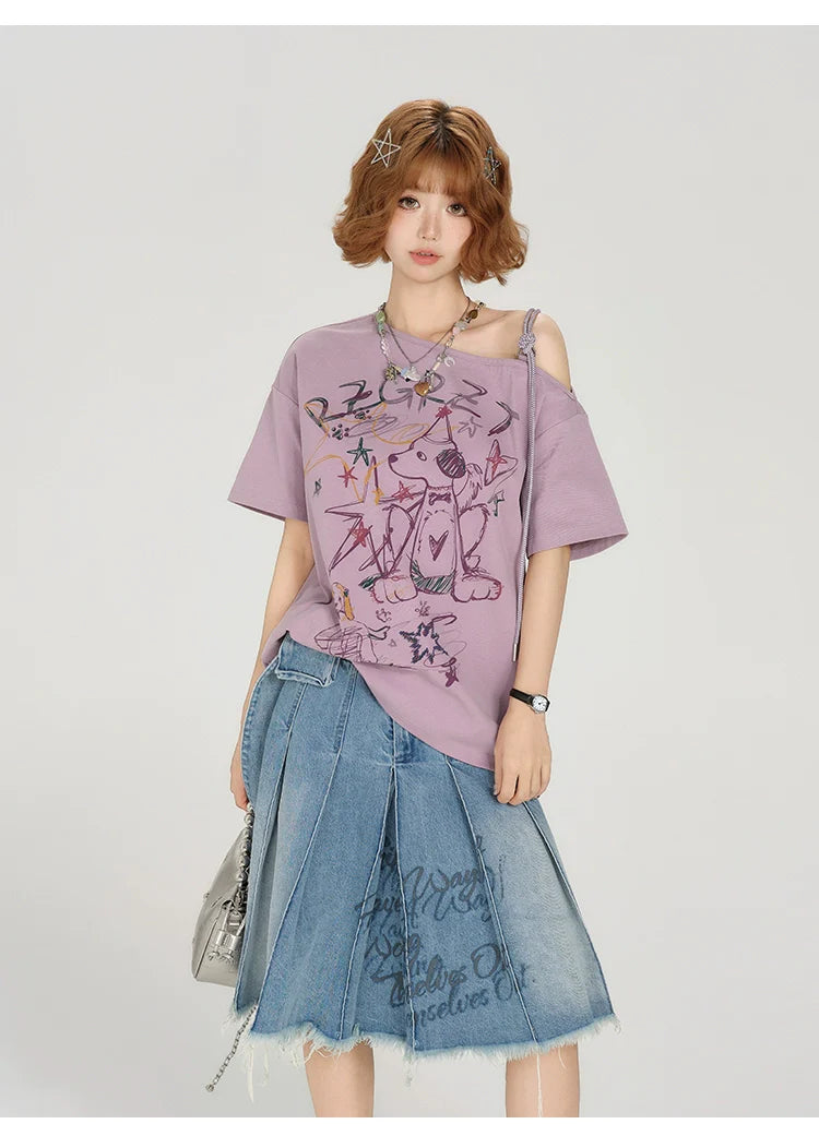 Girlyhaloy Vintage Off-Shoulder T-Shirt