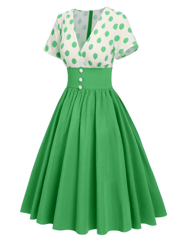 Polka Dot Contrast Panel Dress