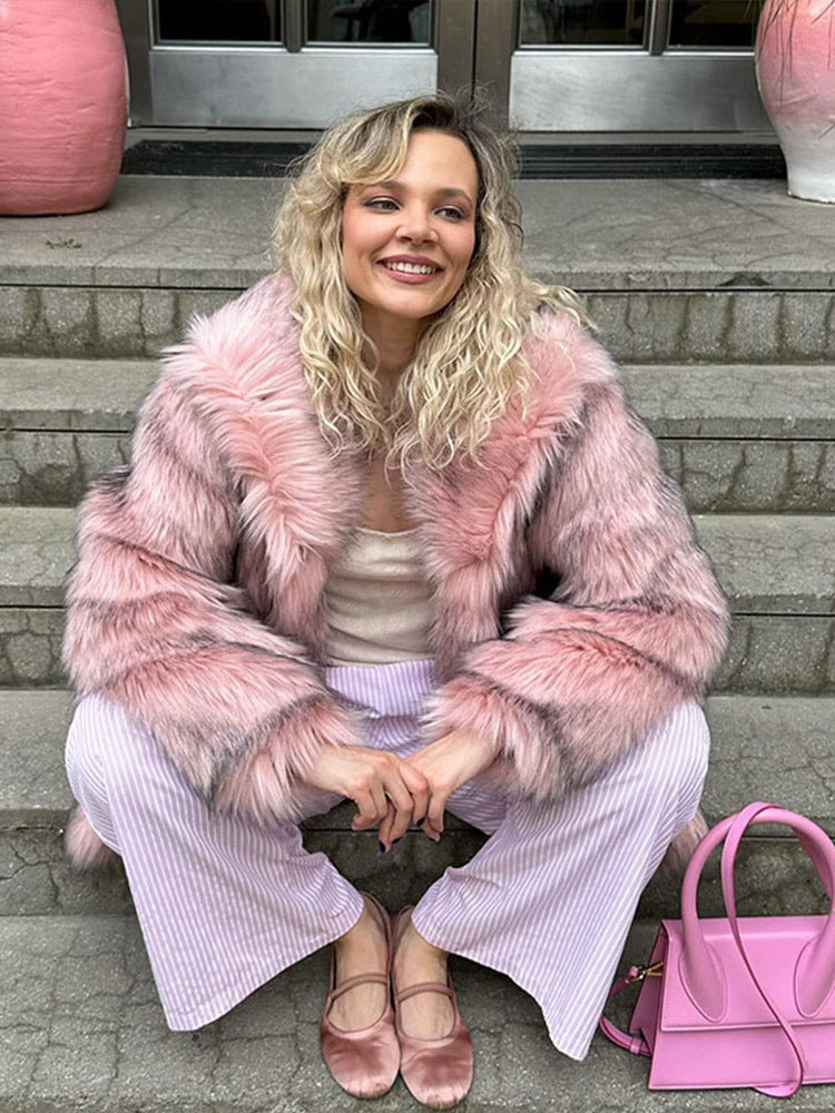 Pink Women's Faux Fur Coat