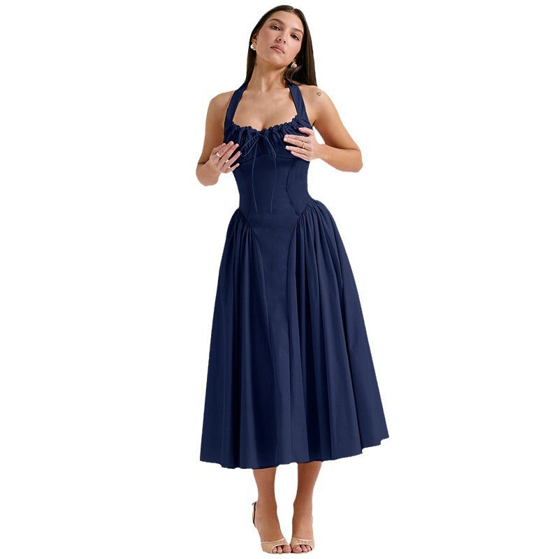 Women's Summer Floral Print Bodycon Halter Neck Maxi Dress