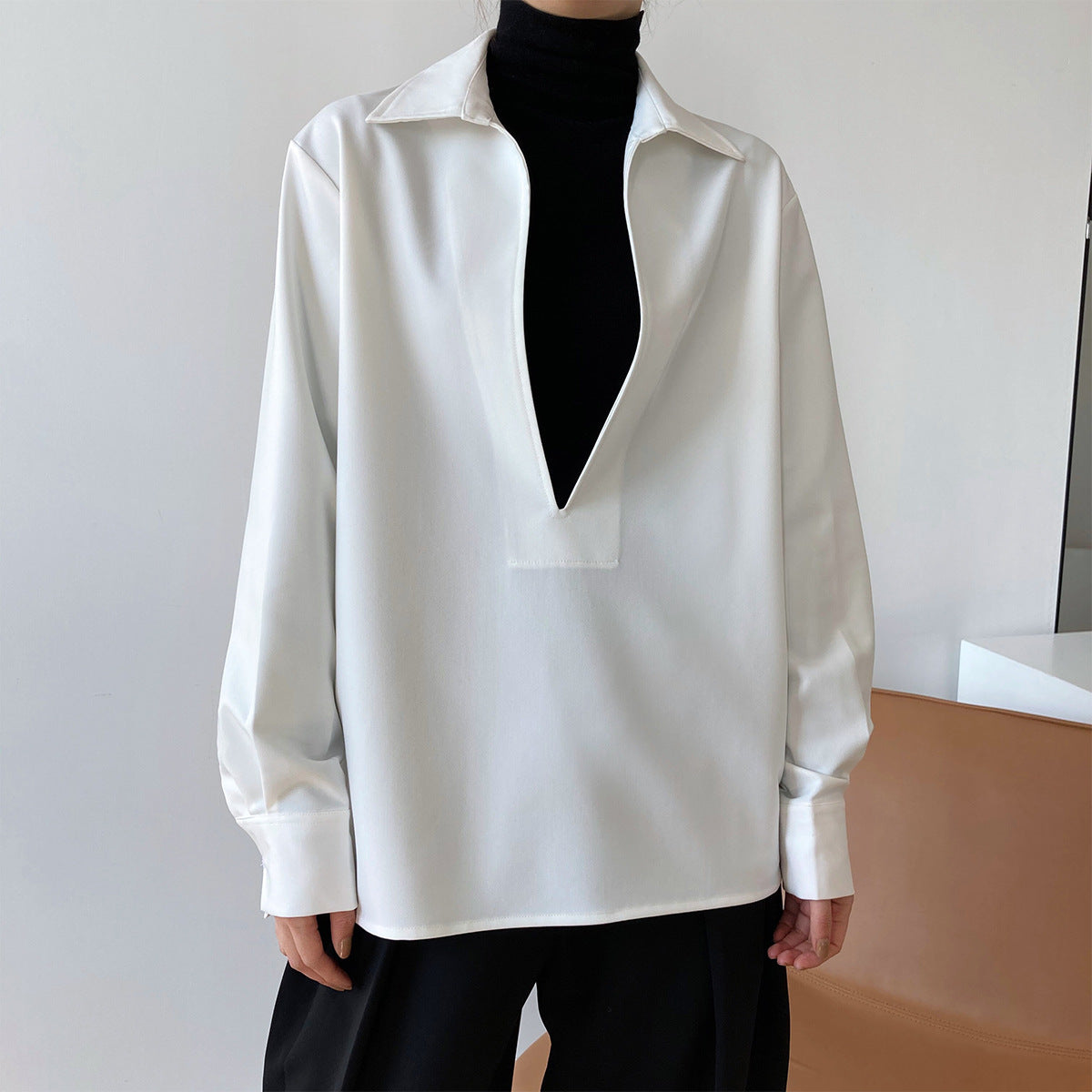 Retro White Shirt for Women – Spring Layered V-Neck Blouse & Overshirt