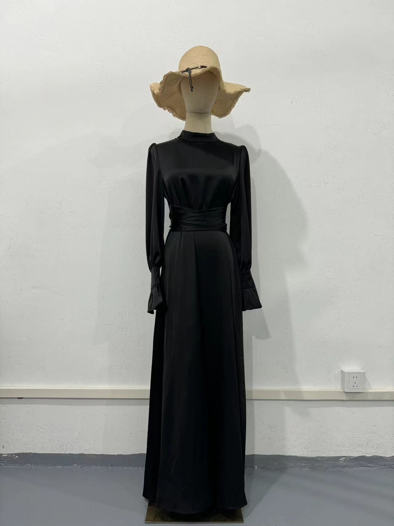 Elegant Long-sleeved Waist-tied Puff-sleeved  Women Dresses