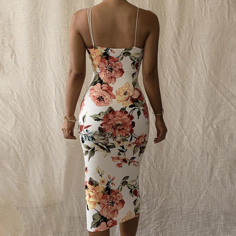 Women Summer Sexy Floral Print Backless Sheath Midi Length Dresses-Sexy Dresses-Free Shipping at meselling99