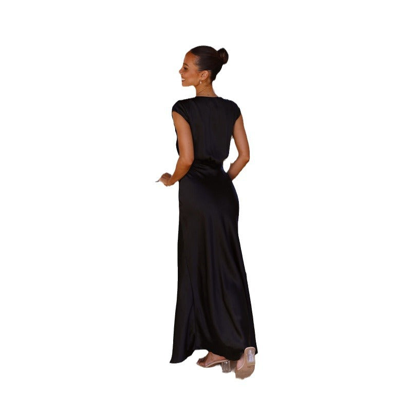Satin Solid V-Neck Sexy Mermaid Party Dress