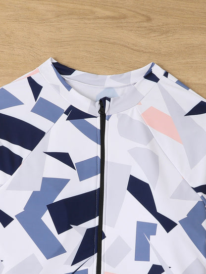 Women's Printed Long Sleeve Zip-Up One-Piece Swimsuit