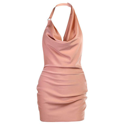 Sexy Halter Backless Satin Women Mini Dresses-Dresses-Free Shipping at meselling99
